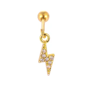 Edelstahl Knorpel Piercing Ohrring mit funkelndem Blitz Anhänger für Damen und Herren.