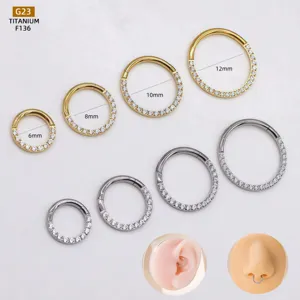 G23 Titanium Alloy Zirconia Inlaid Nose Ring Hoop Earring Piercing Jewelry For Women Men Gold Silver Clicker Ring