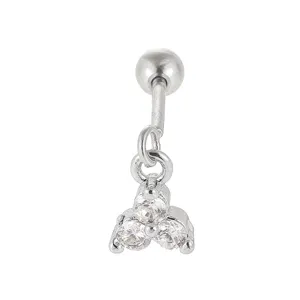 Edelstahl Knorpel Piercing Ohrring mit Schraubkugel und dreifachem Kristallstein Anhänger.