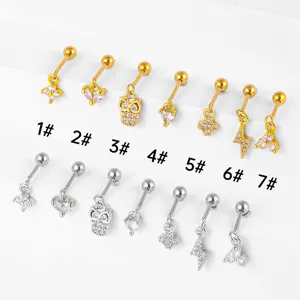 Edles Edelstahl Knorpel-Piercing Set mit niedlichen Eulen- und Herz-Anhänger Designs.