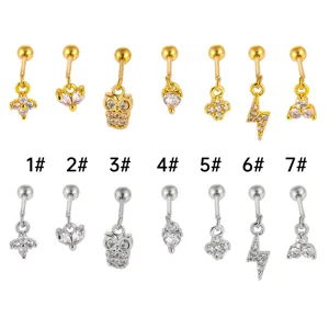 Edelstahl Knorpel Piercing Ohrringe mit süßen Kristallanhängern in Gold und Silber Ausführungen.
