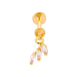 Minimalist Zircon Leaf Piercing Stud Titanium Steel Labret Earring Body Jewelry Item