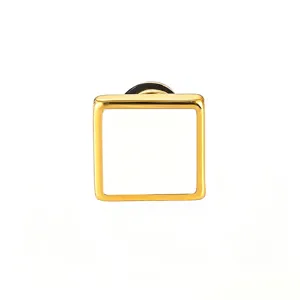 Minimalist gold-rimmed square enamel stud earring, sleek daily wear piercing jewelry.