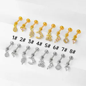 Mini cubic zirconia dangling labret stud earrings titanium steel body piercing set