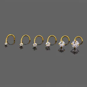 316L stainless steel nose stud set with claw-set clear cubic zirconia bent bar piercing.