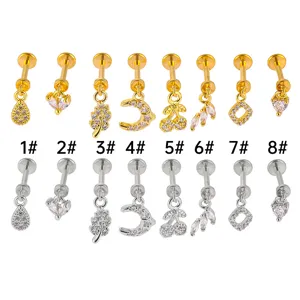 Exquisite mini zircon labret stud earrings set with multiple cute charms in gold and silver.