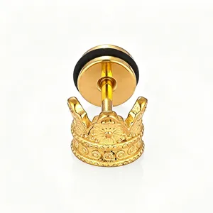 Stainless steel vintage crown ear stud piercing jewelry detail view fashion accessory