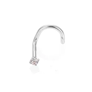 Detailed view of 316L stainless steel curved nose stud with prong-set round zirconia.