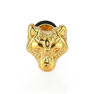 Gold animal head ear plug piercing tunnel stainless steel punk body jewelry item