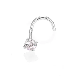 316L Stainless Steel Pink Zirconia Nose Ring Stud Curved Body Piercing Jewelry Cartilage