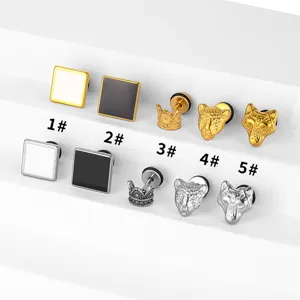 Stainless steel crown leopard head stud earrings retro punk gothic piercing jewelry