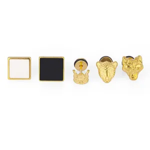 Set of 316L stainless steel punk retro animal and geometric ear studs for men and women.