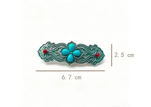 Fermaglio per capelli a quattro foglie turchese stile palazzo smalto retrò elegante