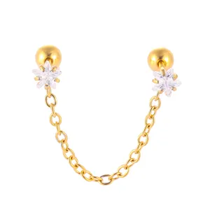 Chaîne d'oreille double en acier inoxydable doré avec zircone étoile claire
