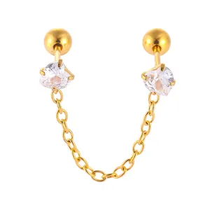 Vue de detail boucle d'oreille cartilage double chaine acier oxyde de zirconium.