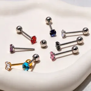 Stainless steel colorful zircon tongue ring barbell body piercing fashion jewelry set.