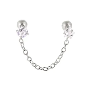 Acier inoxydable zircon étoile double clou chaîne piercing cartilage bijou