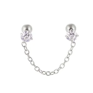 Boucle d'oreille cartilage double chaîne en acier inoxydable 316L oxyde de zirconium bijou