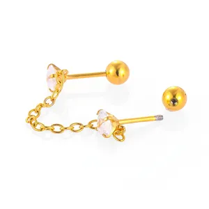 Boucles d'oreilles cartilage chaîne en acier inoxydable 316L avec zircon clair piercing
