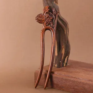 Fourche à cheveux en bois de santal rouge rétro épingle vintage accessoire de coiffure