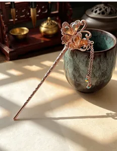 New Chinese style antique rhinestone butterfly tassel hairpin retro Hanfu hair accessory