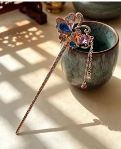 New Chinese ancient style rhinestone butterfly tassel hair stick retro Hanfu Qipao hair accessories