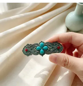 Palazzo vintage turchese fermaglio per capelli quadrifoglio retro filigrana accessorio