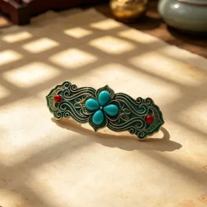 Fermaglio per Capelli Fiore a Quattro Petali Stile Corte Vintage Smalto Antico Nuvola Fortunata Lega di Zinco Strass Clip a Molla Gioielli Retro