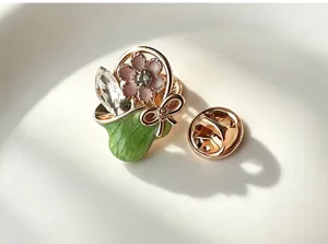 Vintage enamel flower basket brooch pin cute purple tulip anti-glare badge for women