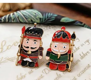Cute nutcracker soldier enamel brooch set, retro cartoon metal pin badge for coat and clothing decor