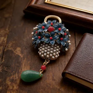 Vintage Zinc Alloy Enamelled Flower Basket Brooch With Tassel Artificial Pearl Chinese Style Cloisonne Brooch Pin For Women Qi Pao Accessories