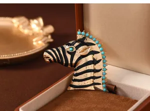 Vintage faux turquoise zebra brooch metal glaze animal pin coat badge fashion jewelry gift