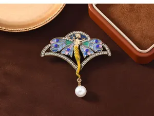 Vintage art nouveau geëmailleerde elfen broche met parel hanger elegante jas pak accessoire
