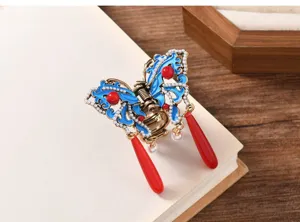 Chinese style antique blue enamel butterfly hair claw with exquisite tassel and pearls