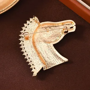 Vintage gold-toned horse head brooch pin, versatile animal lapel jewelry accessory for women.