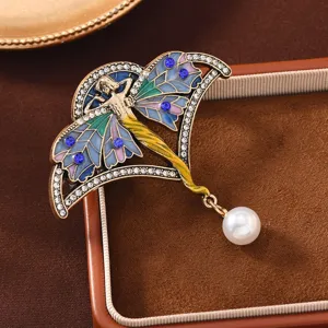 Vintage Emaille Fee Broche Retro Strass Bloem Corsage Elegante Pak Speld Accessoire