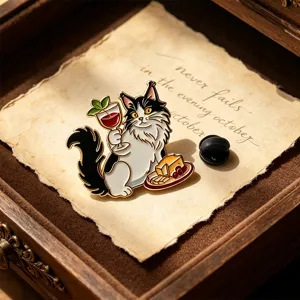 Vintage cartoon cat bartender enamel pin cute animal brooch badge for clothing bags hats.