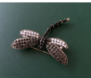 Exquisite rhinestone dragonfly brooch, detailed vintage insect pin for women sweaters coats.