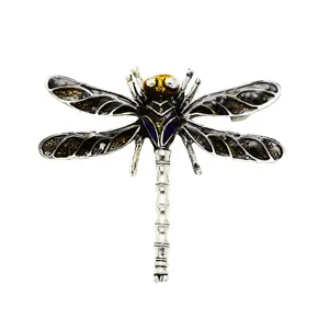 Exquisite vintage dragonfly brooch with enamel drip oil and sparkling crystal details for women.