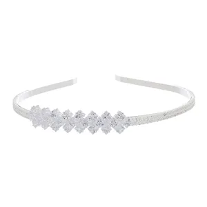 Silver rhinestone thin hair hoop with cubic zirconia crystal cluster for daily wear main view