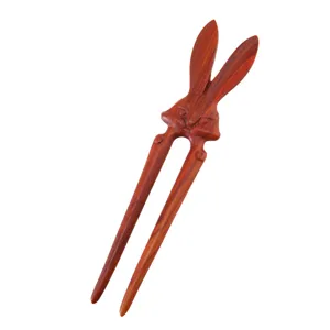 Retro Chinese wooden rabbit hair stick U-shaped hairpin for styling and daily wear
