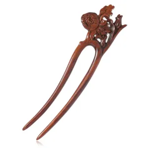 Fourche à Cheveux en Bois de Santal Rouge Sculpté Vintage Style Chinois Épingle à Chignon