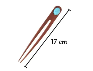 Red sandalwood hair fork with faux turquoise, 17 cm U-shaped wooden hairpin for women styling.
