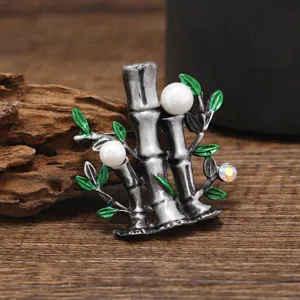 Retro Chinese style bamboo pearl brooch for women hanfu coat pin jewelry accessory chic design