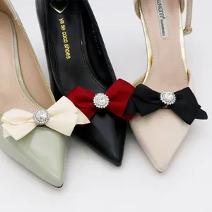 Elegant rhinestone bow shoe clips for high heels decoration and bridal wedding footwear