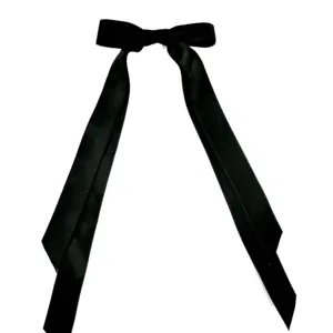 Elegante fermaglio per capelli con doppio fiocco nero e lunghi nastri in stile coreano