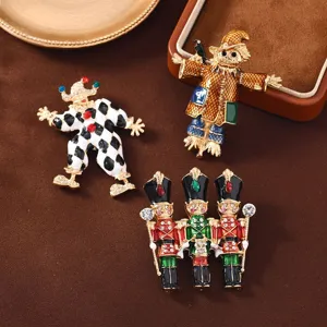 Vintage Zinc Alloy Enamel Clown Scarecrow Brooch Rhinestone Nutcracker Soldier Pin For Coat Jacket Suit Personalized Gift Jewelry