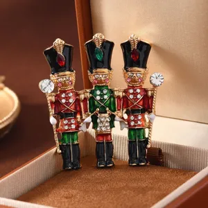 Vintage nutcracker rhinestone enamel brooch trio soldier coat pin fashion jewelry accessory