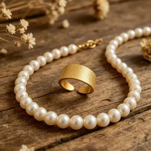 Minimalistisch roestvrij staal mat ring detail, elegant gouden accessoire voor dames.