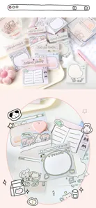 Cute Korean style sticky notes detail view, adorable memo pads for office and journaling.
